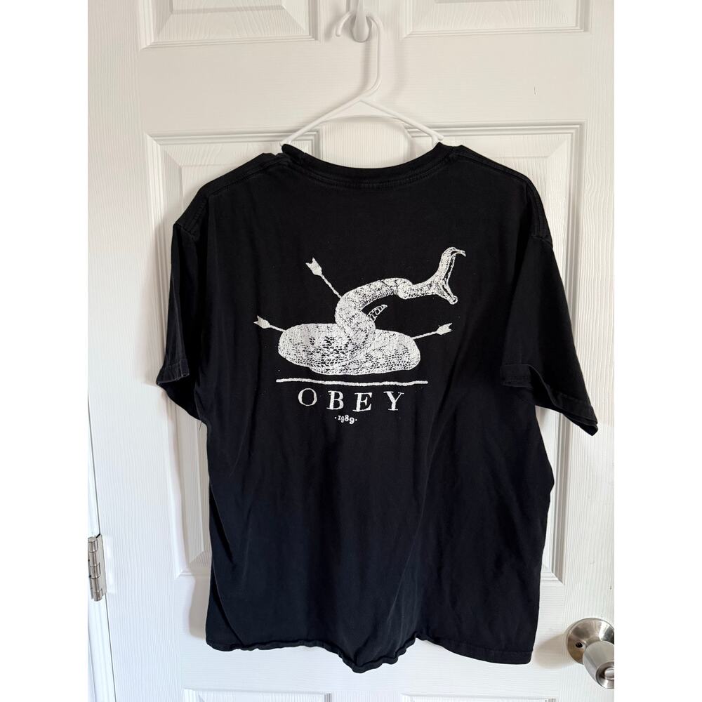 Obey Snake Graphic Pocket Tee Black Short Sleeve Size L